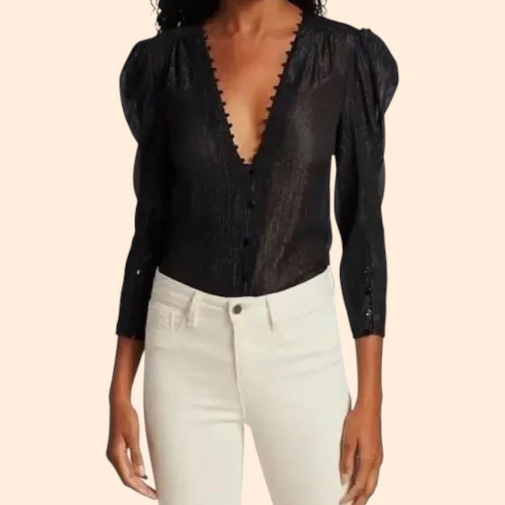 L'Agence Kimberly Puff Sleeve Crepe Blouse